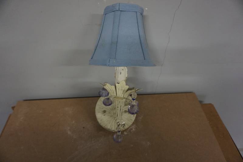 lot 170 image: Ivory Colored Single Light Wall Sconce With Blue Shade
