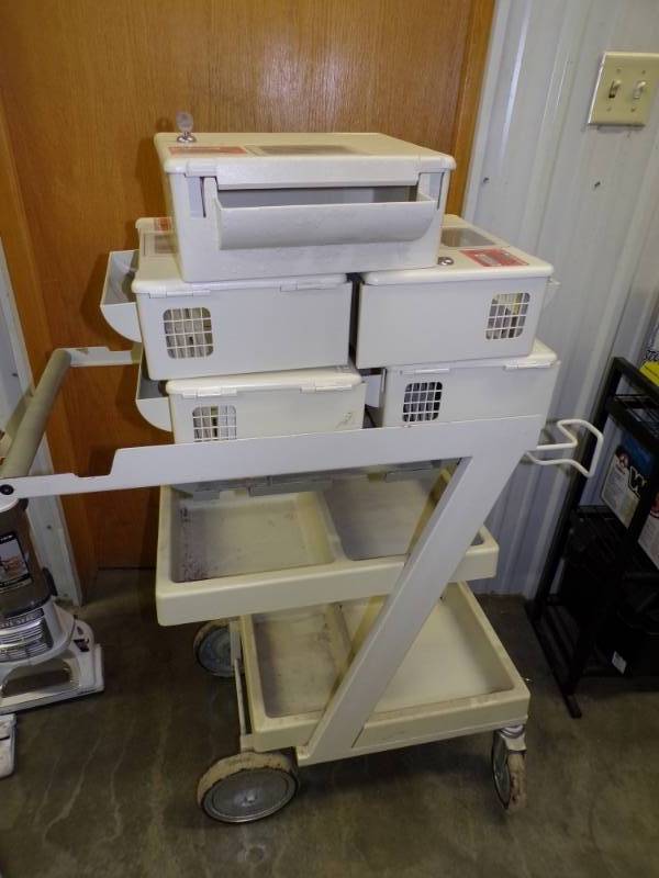 lot 22 image: Parts Cart on Wheels with Plastic Cases with Key