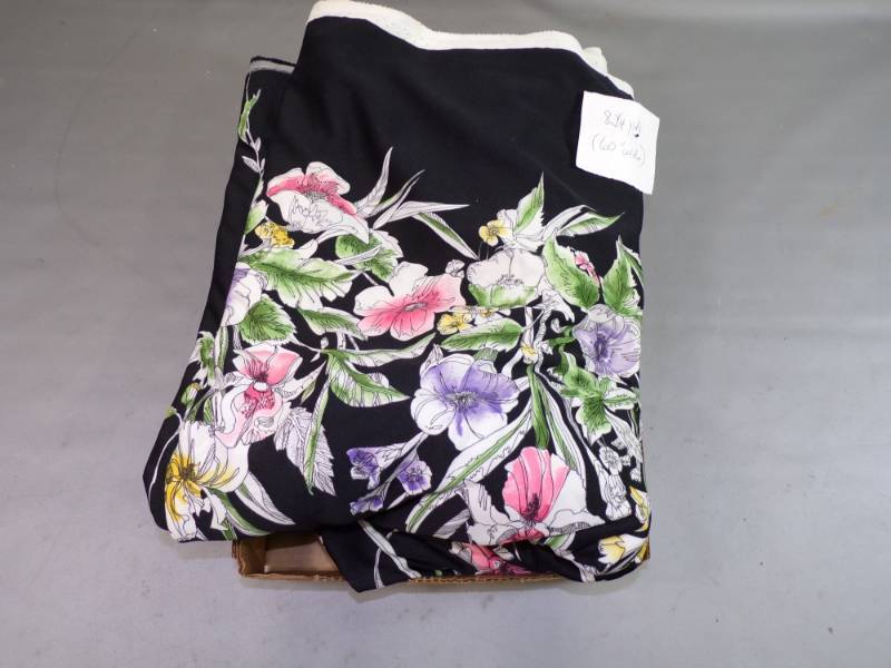 lot 67 image: Flat of Black  Floral Knit Fabric 8 Yards