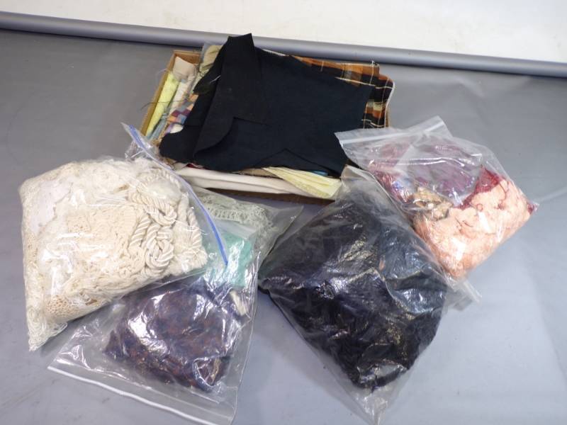lot 73 image: Flat of Lace, Trim, Cord, Fabric etc
