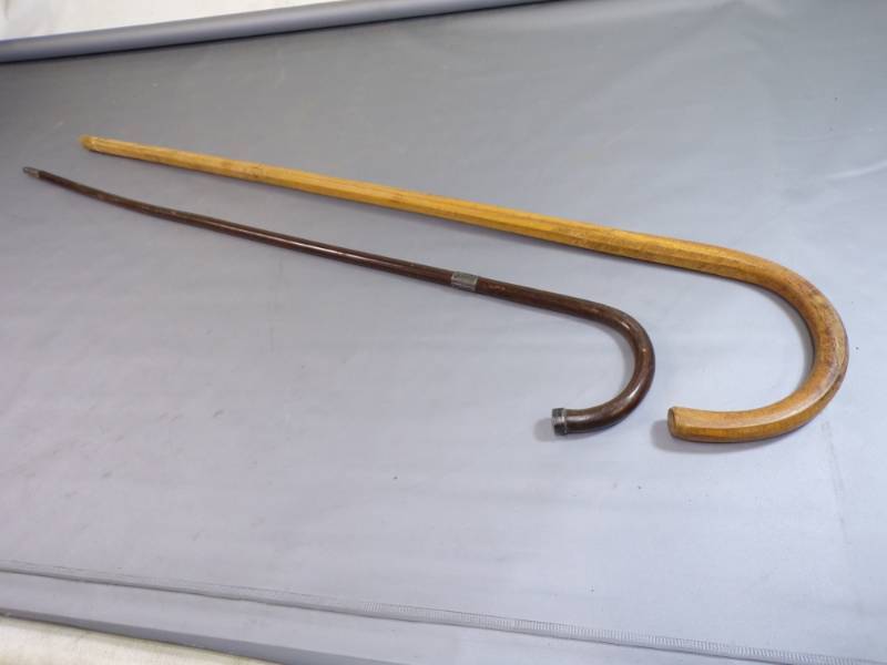 lot 94 image: 2 Walking Canes one with sterling silver wraps