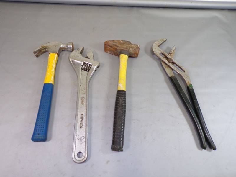lot 141 image: Hammers and Adjustable Wrench and Pliers