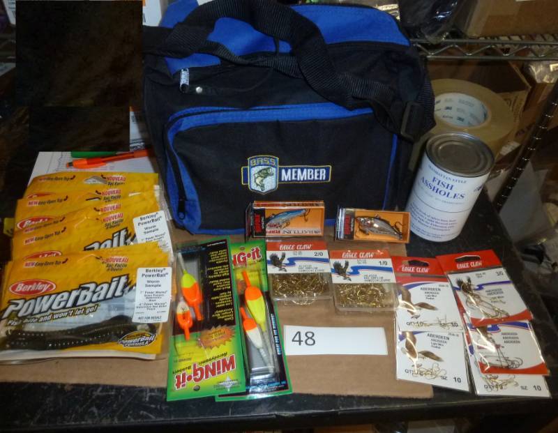 lot 48 image: fishing lot - tackle bag, plastic b...