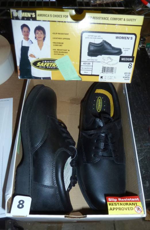 lot 65 image: New Womens size 8 black leather wor...