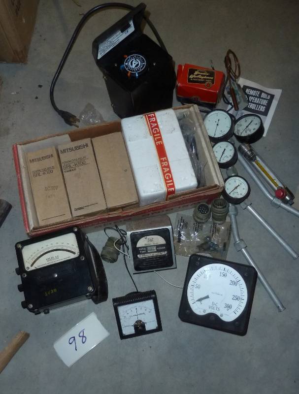 lot 98 image: lot of vintage parts, gauges, voltm...