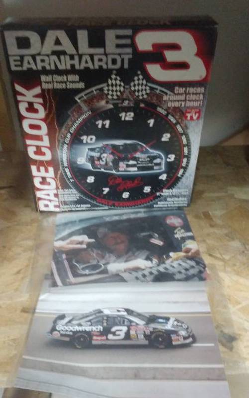 lot 41 image: Dale Earnhardt #3 Clock, 2-Dale Earnhardt Pictures