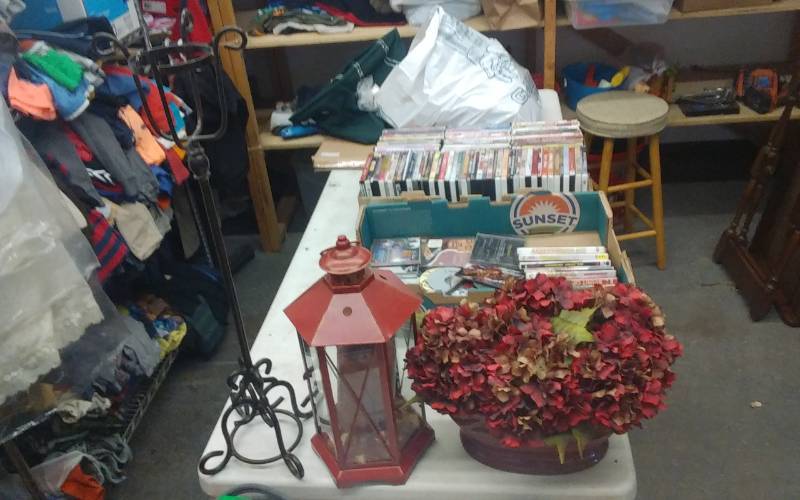lot 50 image: Red Lantern, Wrought Iron Candle Stand, Red Dish Center Piece