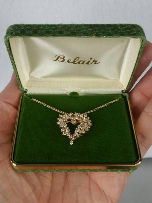 lot 3 image: 3 CT Bright White Diamond Heart Shaped Pendant and Necklace in 14k Gold