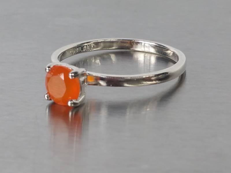 lot 44 image: Natural Fire Opal Solitaire Sterling Silver Estate Ring