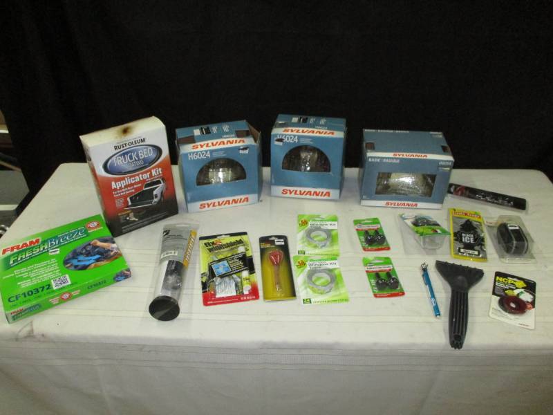 Car lights, Truck bed liners, Battery box straps, 4x4 emblem, windshield sraper, tire gauge and moreand more see picture