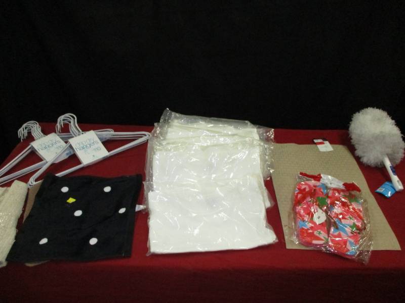 Under shirt turtle necks sweaters 13 ct, Flip Flops, Towel, Table protector, and hangers