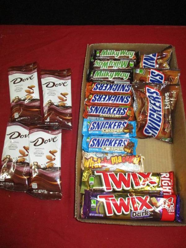 30 Snickers, Twix, Dove and Whatchamacallit