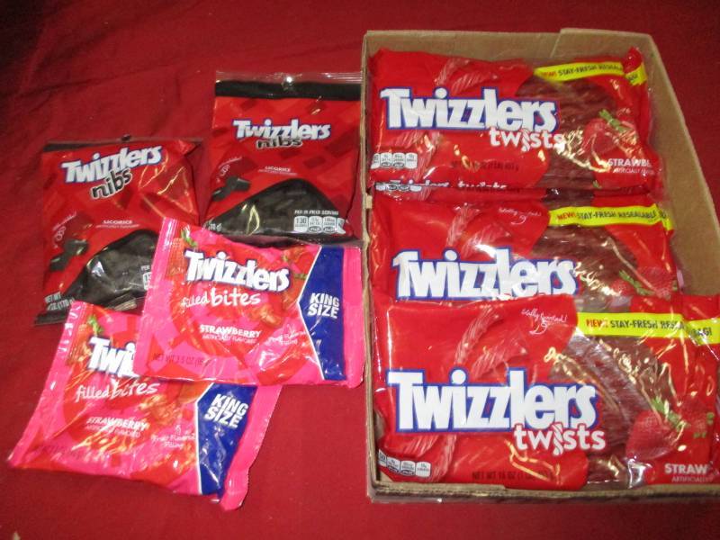 4 big bags of twizzlers and twizzler bites and black bite