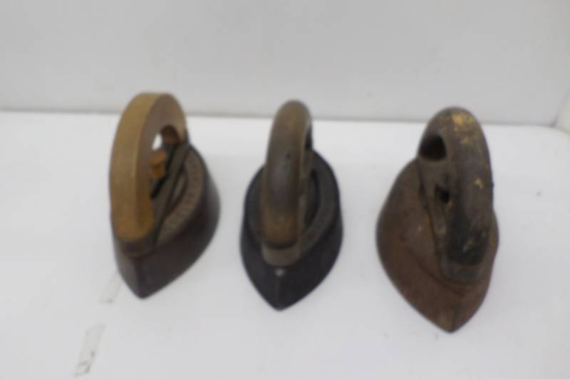 3 Vintage Wooden Handle Irons