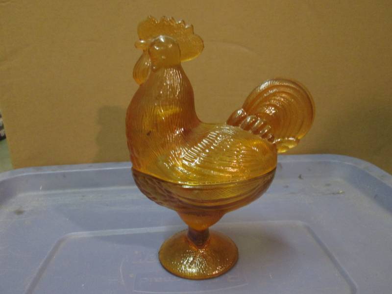 lot 38 image: Glass Chicken Dish with Lid 9 Tall...