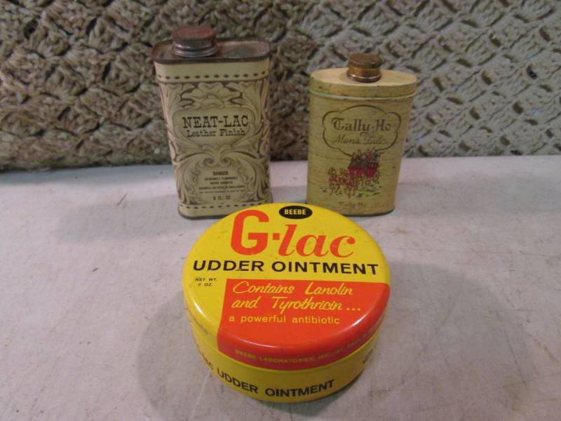 lot 83 image: Lot of 3 Vintage Metal Product Cont...