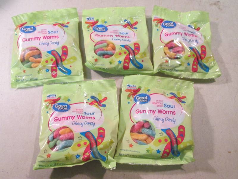 lot 127 image: 5 Bags of Sour Gummy Worms Best by ...
