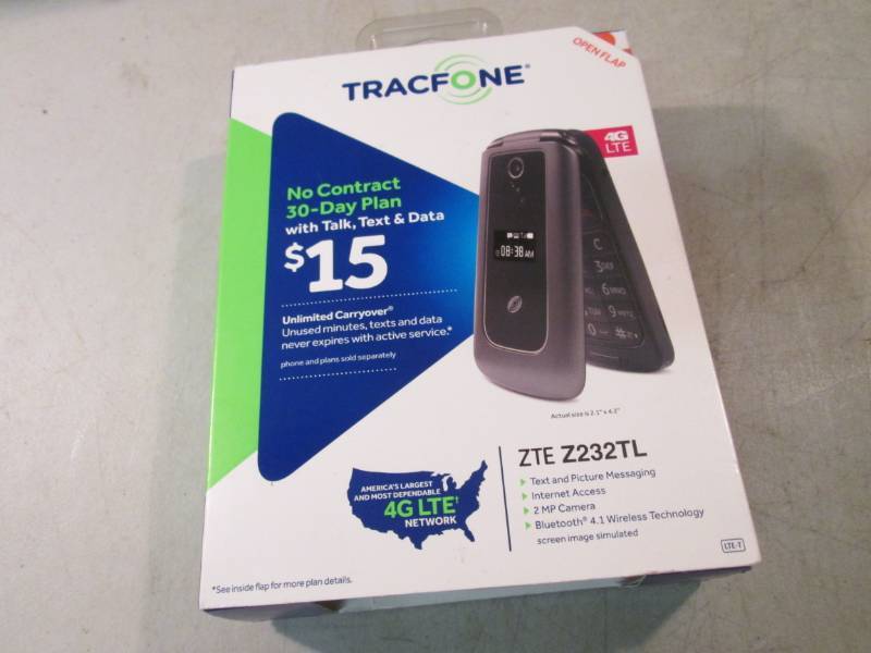 lot 244 image: TracFone ZTE Z232TL Open Box Untest...