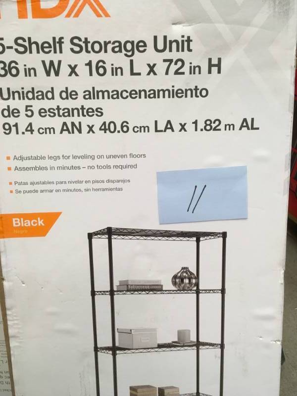 lot 11 image: HDX 5-Shelf Black Wire Shelving Unit in very good condition