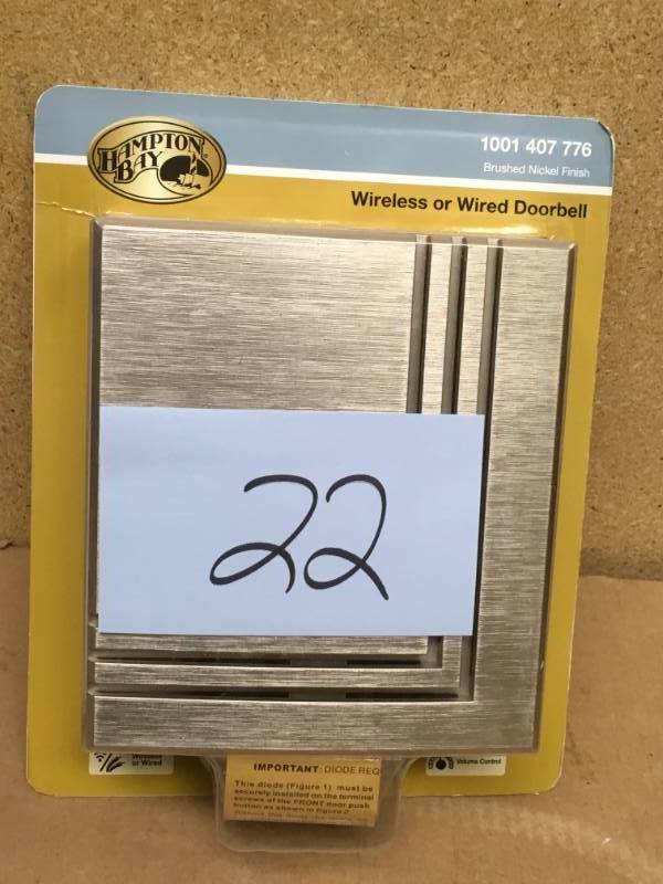 lot 22 image: Hampton Bay Wireless or Wired Door Bell, Brushed Nickel not used