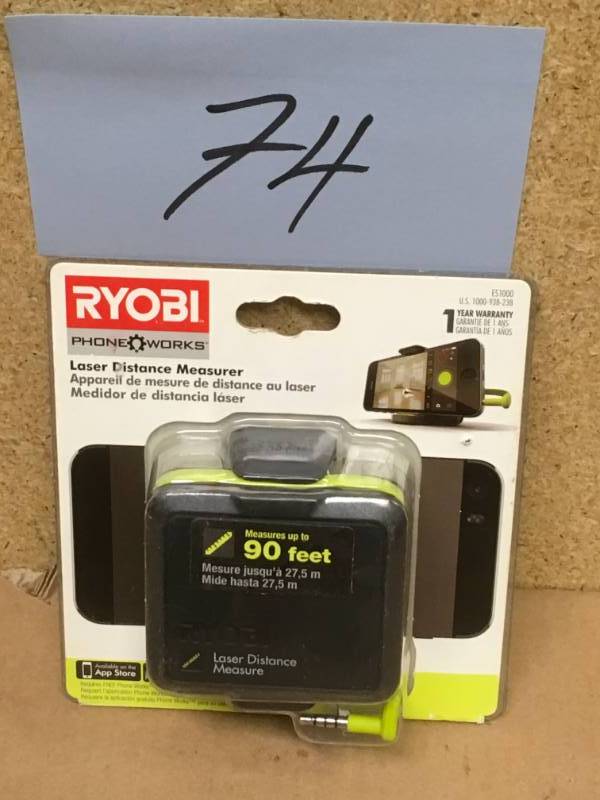 lot 74 image: RYOBI Phone Works Laser Distance Measurer in good condition