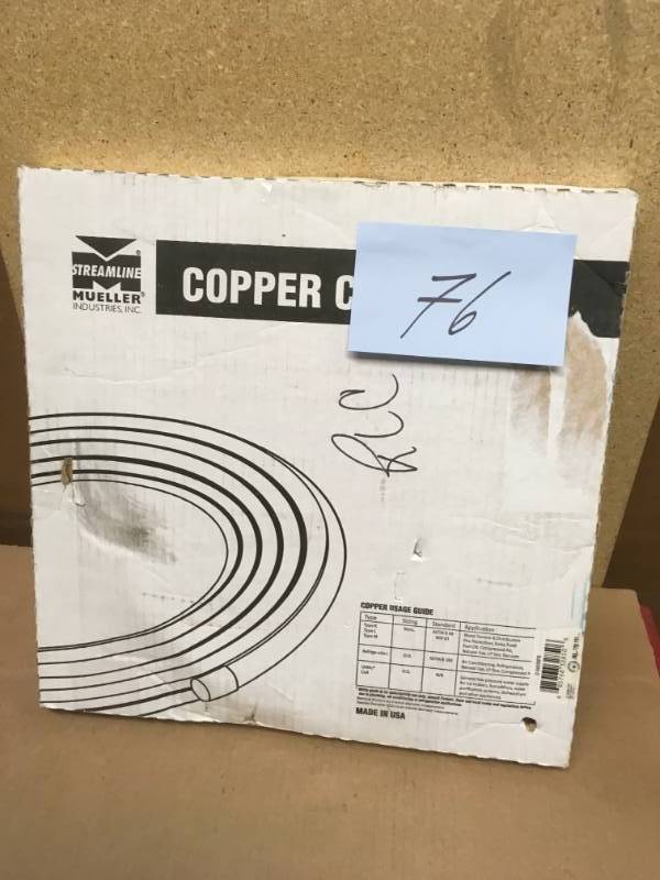 lot 76 image: 14 in. O.D. x 50 ft. Copper Soft Refrigeration Pipe in good condition