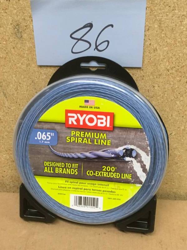 lot 86 image: RYOBI 0.065 in. x 200 ft. Heavy-Duty Spiral Corded and Cordless Trimmer Line in good condition