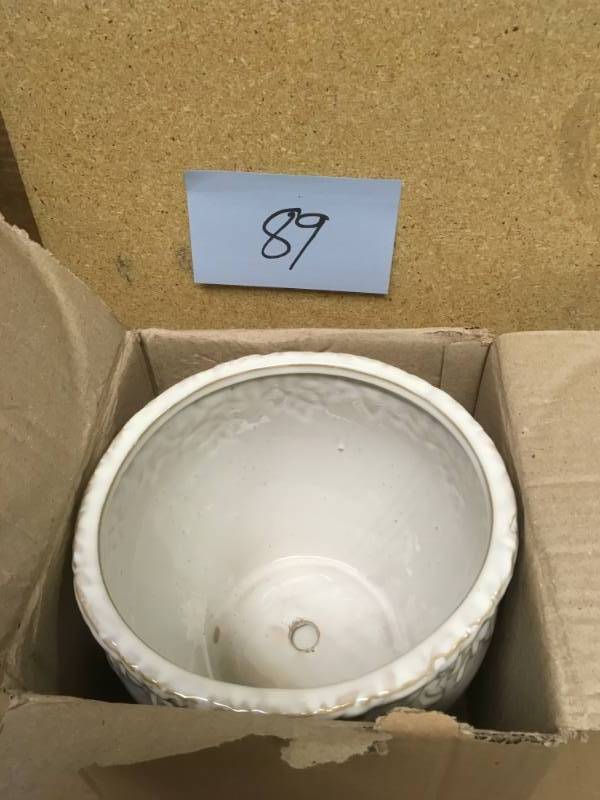 lot 89 image: Pennington 9.25 in. Ivy League White Ceramic Planter with Saucer in good condition