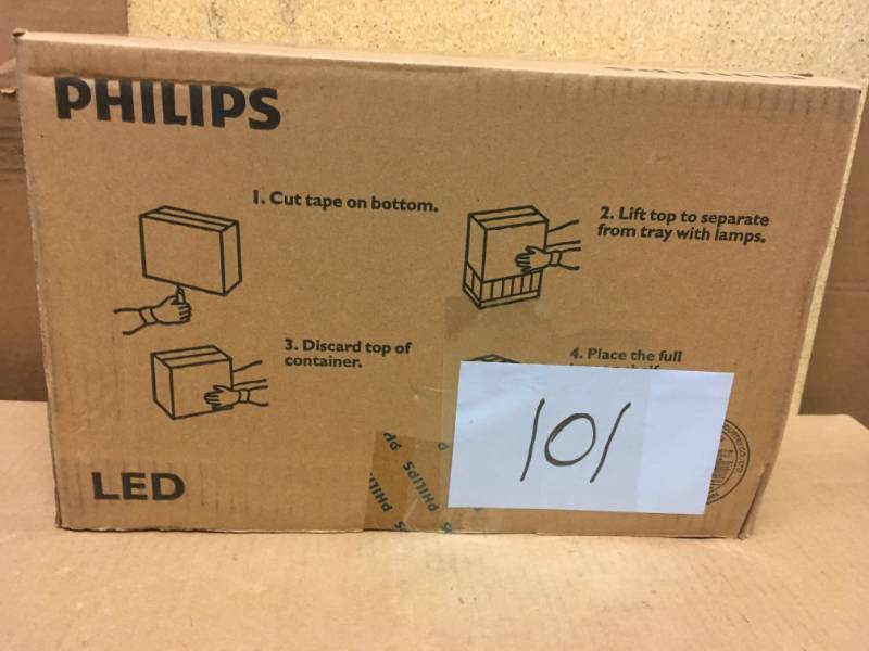 lot 101 image: Philips LED Bulb 046677459062 14W (75W) E26 Warm Glow Dimmable QTY 4 not used