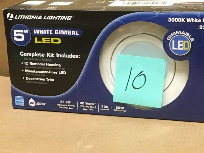 lot 10 image: Lithonia Lighting 5 in. Matte White Recessed Gimbal Integrated LED Lighting Kit in good condition