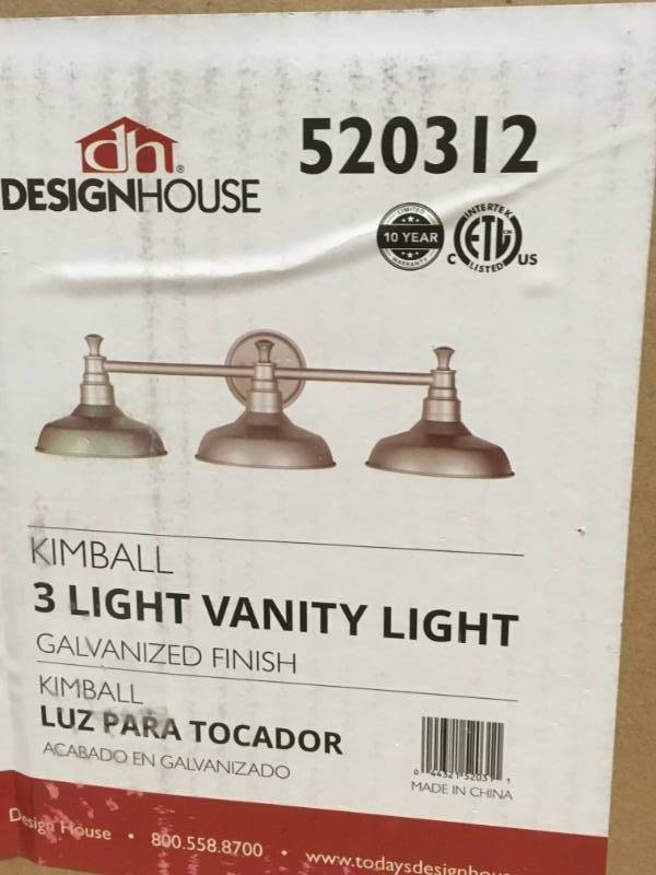 lot 26 image: Design House Kimball 3-Light Galvanized Steel Indoor Vanity Light in good condition