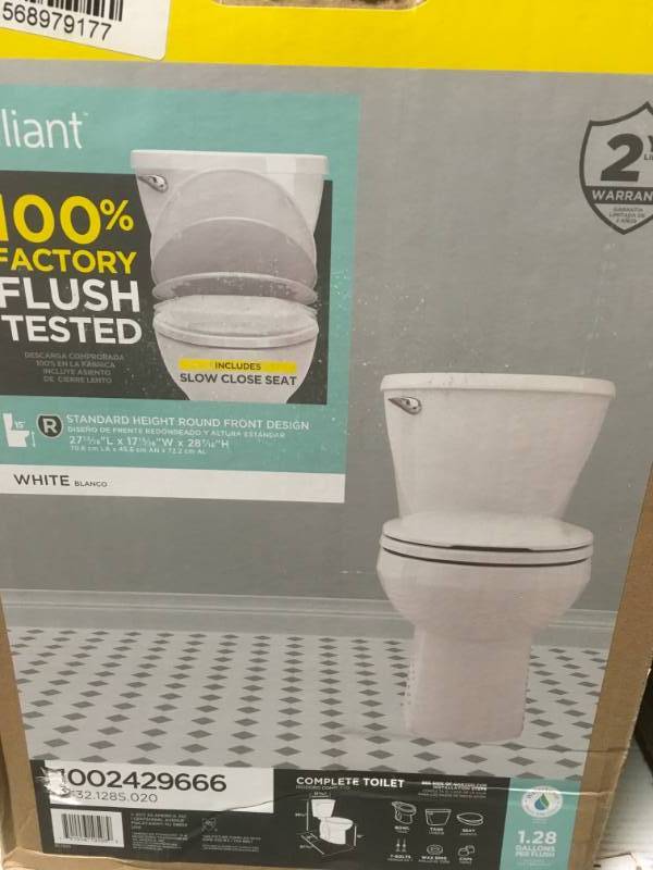 lot 31 image: American Standard Reliant 2-piece 1.28 GPF Single Flush Round Toilet in White with Slow Close Seat not used