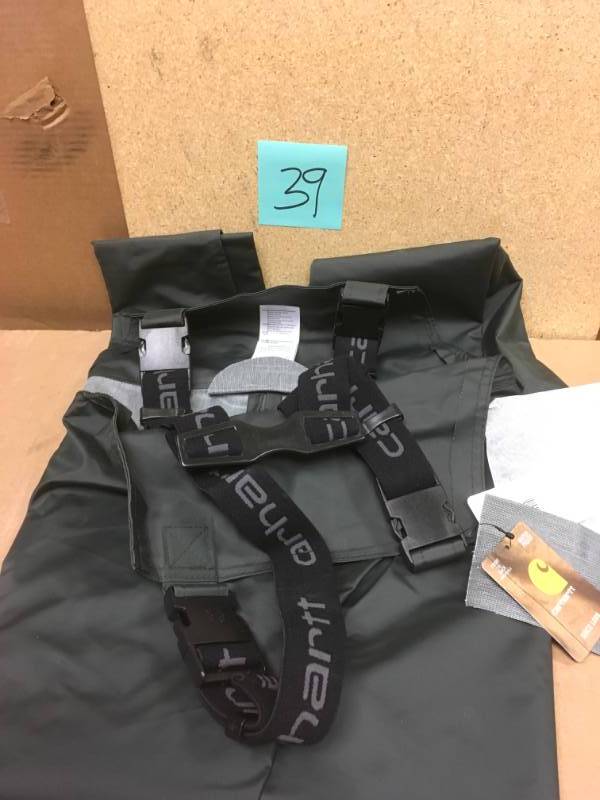 lot 39 image: Carhartt Mens Regular Medium Green PolyvinylChloride Waterproof Bib Overalls not used
