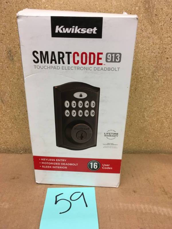 lot 59 image: Kwikset SmartCode 913 Venetian Bronze Single Cylinder Electronic Deadbolt Featuring SmartKey Security in good condition