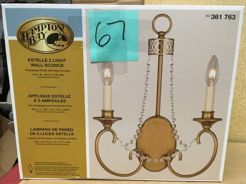 lot 67 image: Hampton Bay Estelle 2-Light Champagne Sconce not used