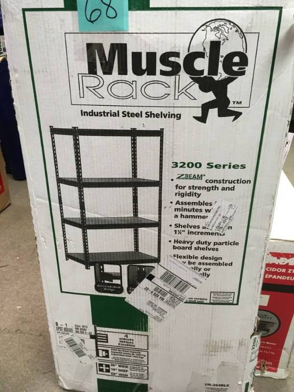 lot 68 image: Edsal 60 in. H x 36 in. W x 18 in. D 4-Shelf Steel Shelving Unit in Black not used