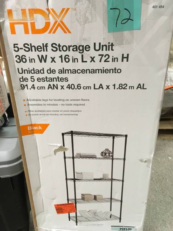 lot 72 image: HDX 5-Shelf Black Wire Shelving Unit in good condition