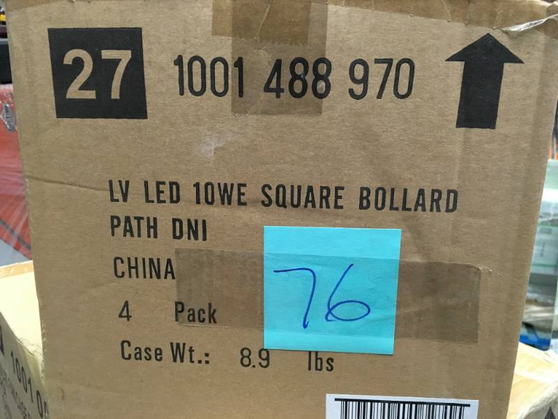 lot 76 image: Hampton Bay Low-Voltage 10-Watt Equivalent Black Outdoor Integrated LED Square Bollard Landscape Path Light with Frosted Glass QTY 4 not used