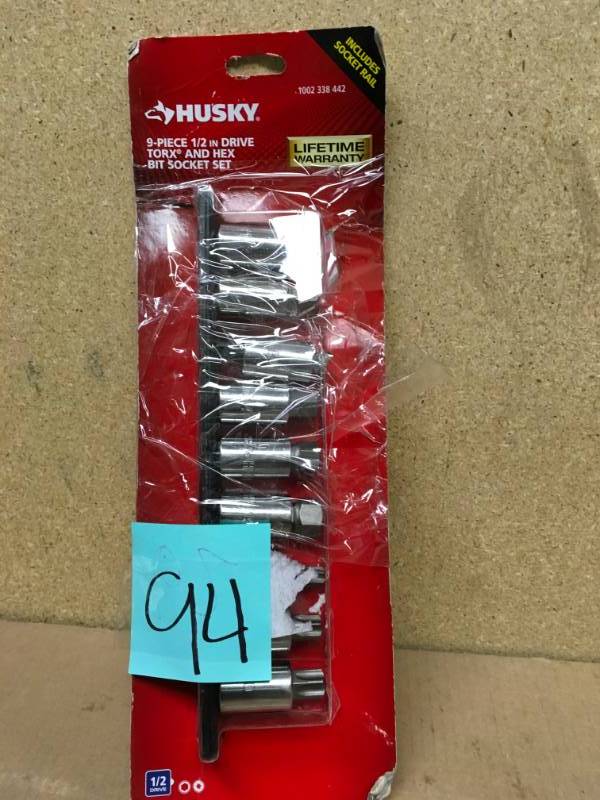 lot 94 image: Husky 12 in. Drive Torx and Hex Bit Socket Set (9-Piece) ONE BROKEN