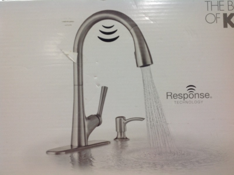 lot 108 image: New1 Kohler Malleco Pull-down Kitchen Faucet wSoap Dispenser in good conditions