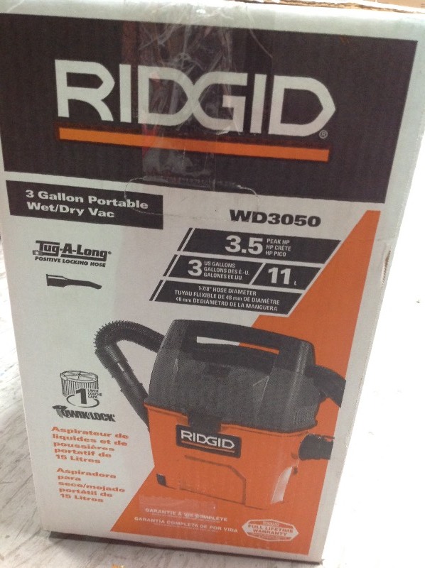 lot 112 image: RIDGID 3 Gal. 3.5-Peak HP Portable Pro WetDry Vacuum in good conditions