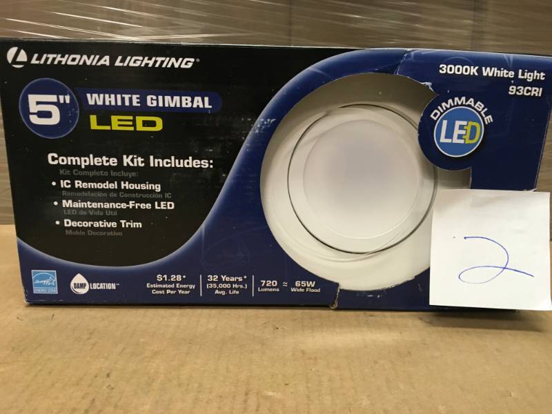 lot 2 image: Lithonia Lighting 5 in. Matte White Recessed Gimbal Integrated LED Lighting Kit not used