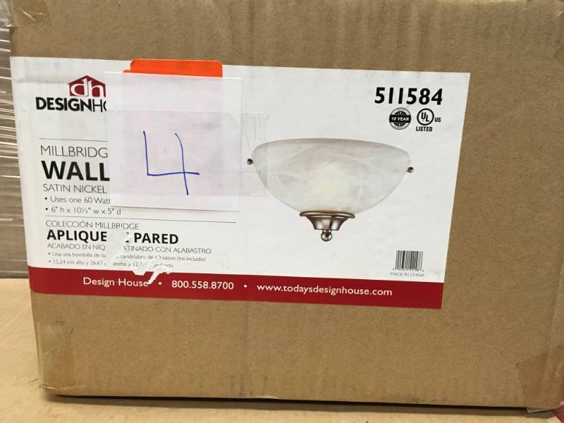 lot 4 image: Design House Millbridge 1-Light Satin Nickel Wall Sconce not used