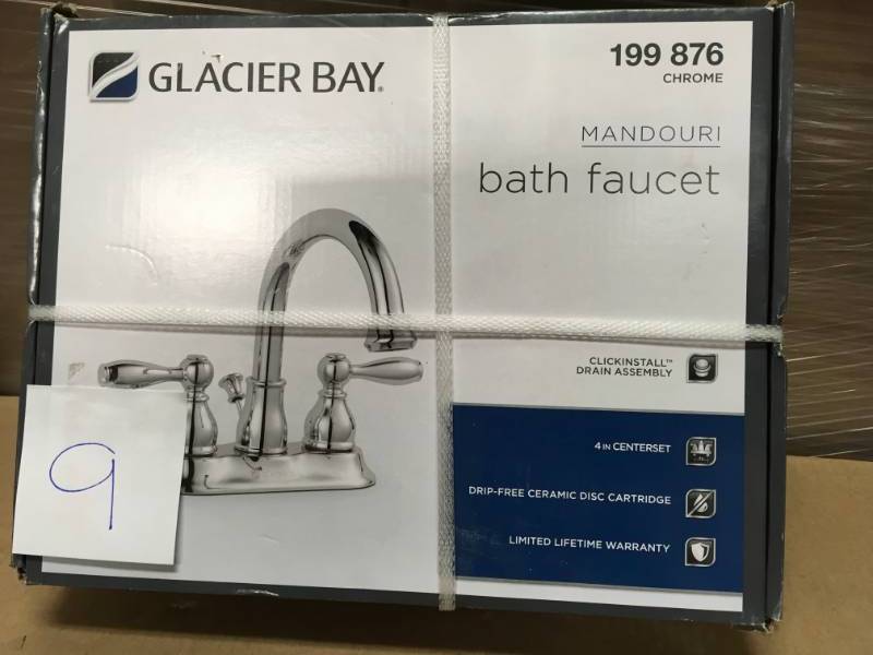 lot 9 image: Glacier Bay Mandouri 4 in. Centerset 2-Handle High-Arc Bathroom Faucet in Chrome n good condition