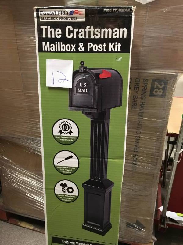 lot 12 image: Postal Pro Craftsman Mailbox and Post Kit, Black n good condition