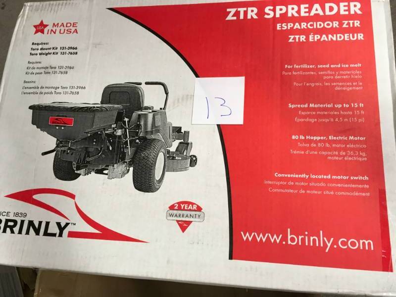lot 13 image: Brinly-Hardy Rear Mounted ZTR Spreader not used