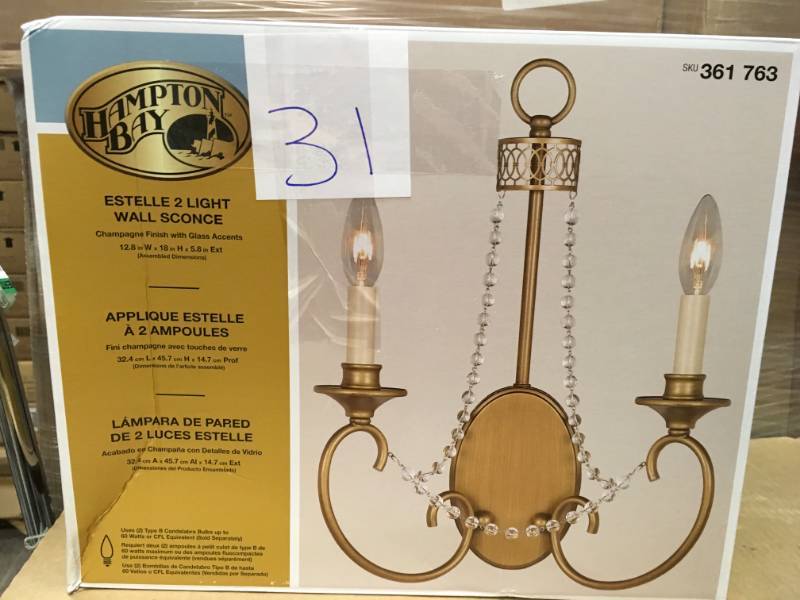 lot 31 image: Hampton Bay Estelle 2-Light Champagne Sconce n good condition