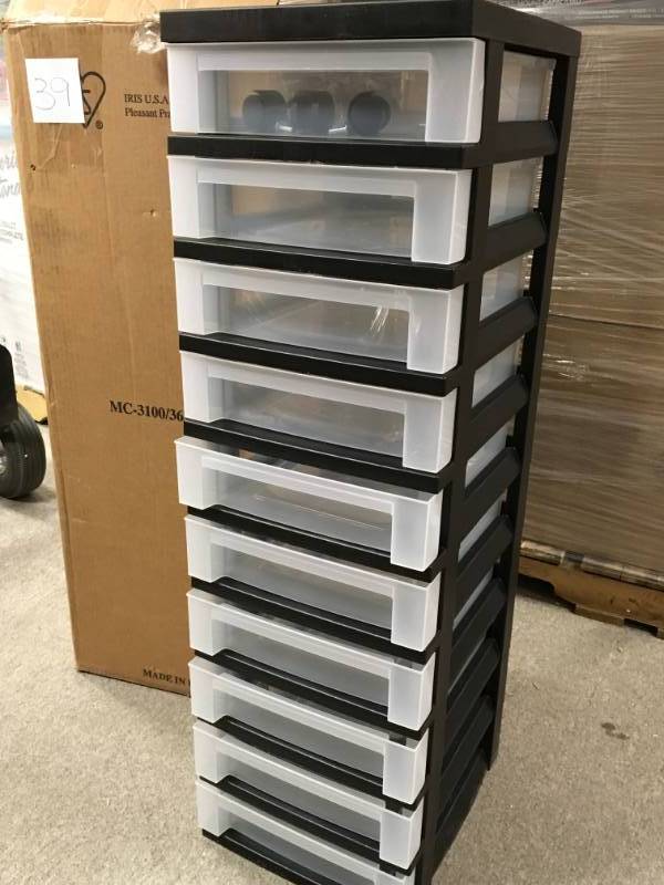 lot 39 image: IRIS 108 Qt.10-Drawer Storage Bin in Black n good condition