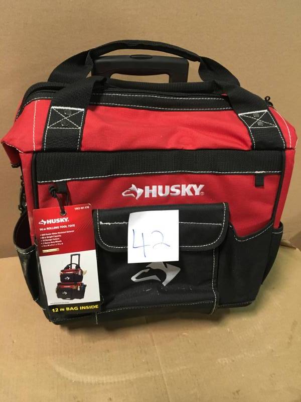 lot 42 image: Husky 14 in. Rolling Tool Tote 1 only not used