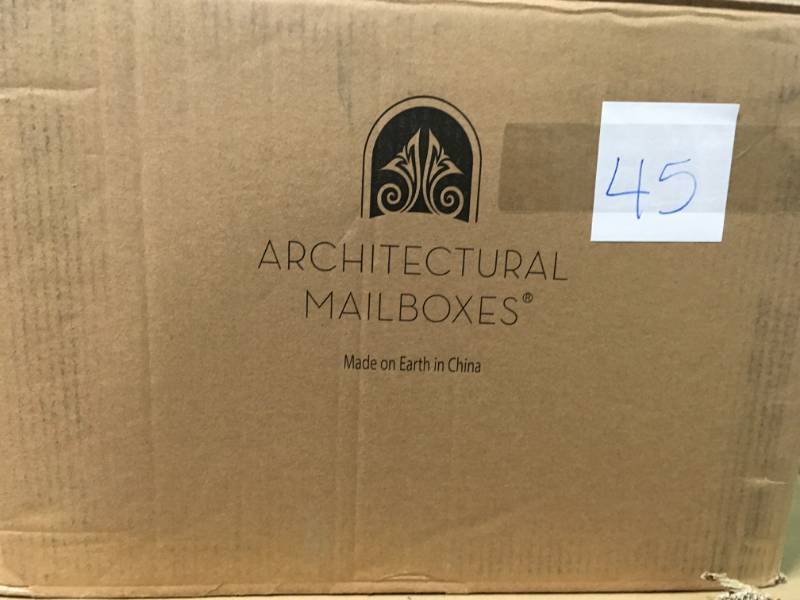 lot 45 image: Architectural Mailboxes Centennial Metallic Pewter with Red Flag Extra Large Capacity Post Mount Mailbox n good condition